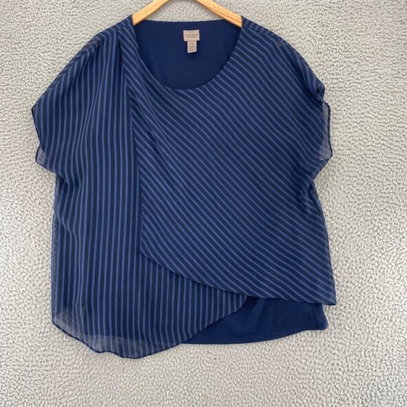 Chicos Top Womens 3 US Extra Large Alamo Navy Striped Asymmetric Short Sleeves - Picture 1 of 12